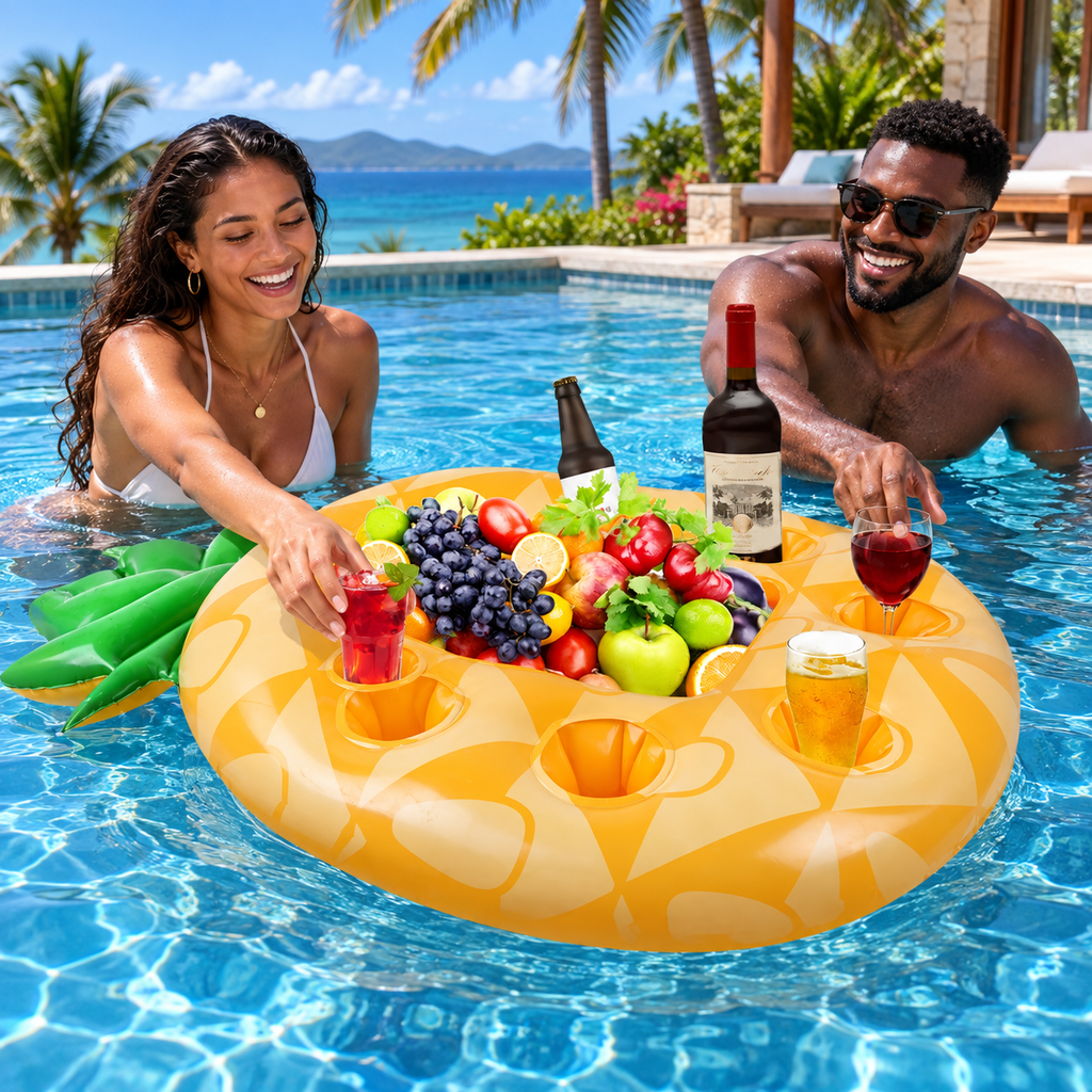Porte-verres gonflable ananas avec des amis