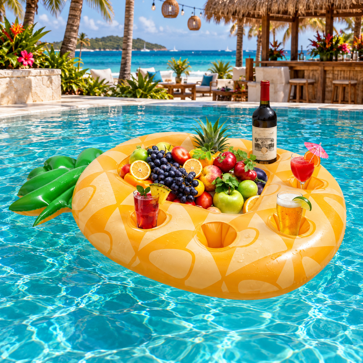 Porte-verres gonflable ananas dans une piscine