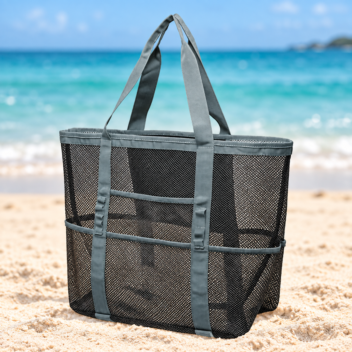 Grand sac de plage en filet noir