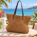 Grand sac de plage tressé marron