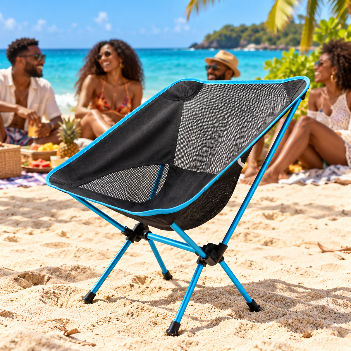 Chaise pliante compacte en aluminium – Bleu lagon — ambiance caribéenne