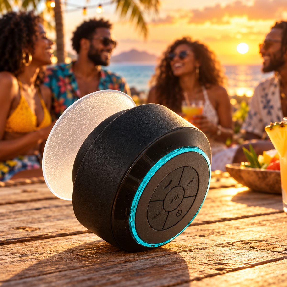 Mini-enceinte Bluetooth avec radio – Bleu turquoise — ambiance caribéenne
