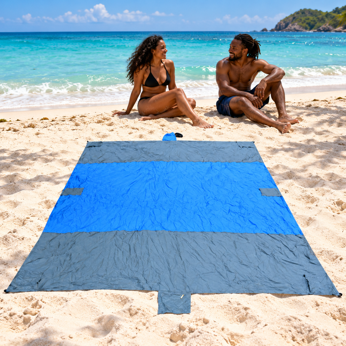 Grand tapis de plage et pique-nique 260 × 205 cm — ambiance caribéenne