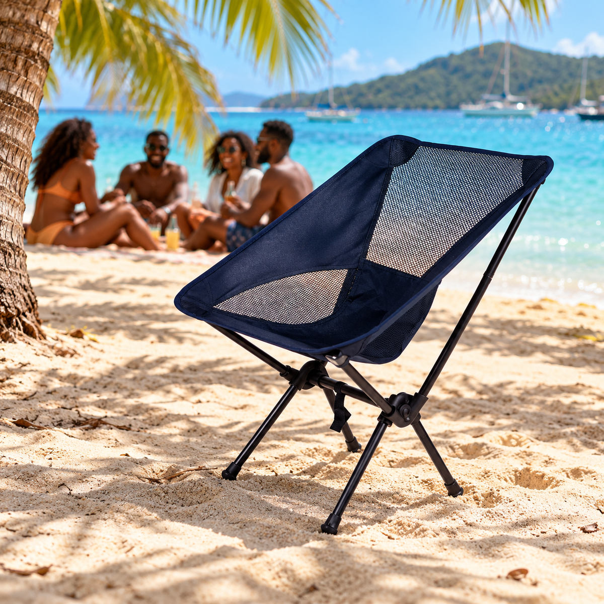 Chaise pliante Moon avec sac de transport — ambiance caribéenne