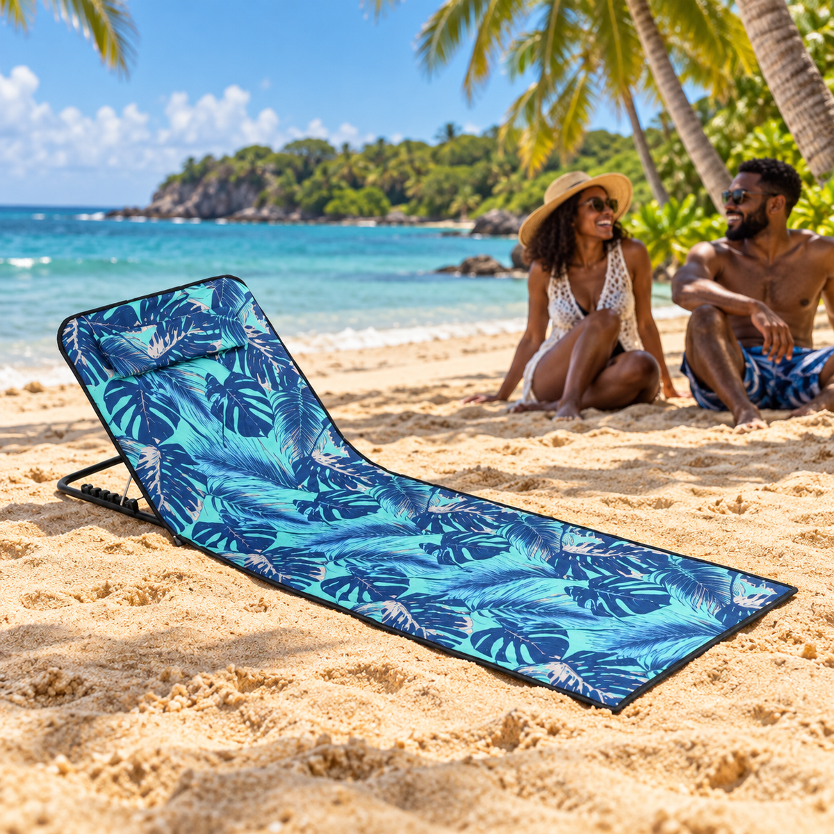 Chaise longue de plage pliante à motif tropical — ambiance caribéenne