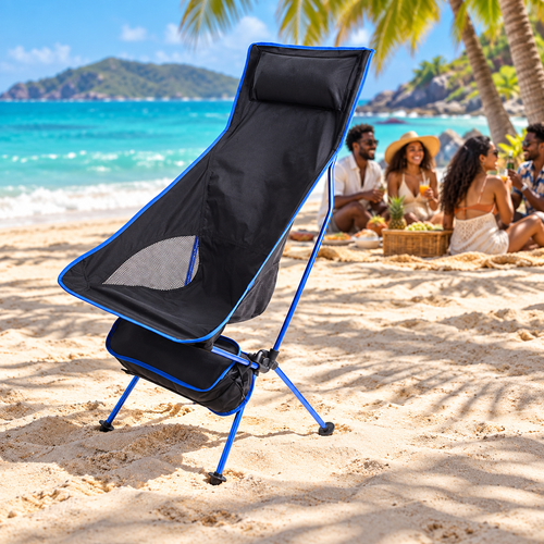 Chaise pliante à dossier prolongé sur une plage des Caraïbes