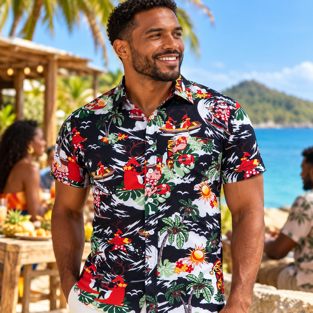 Chemise de plage homme à imprimé tropical — ambiance caribéenne