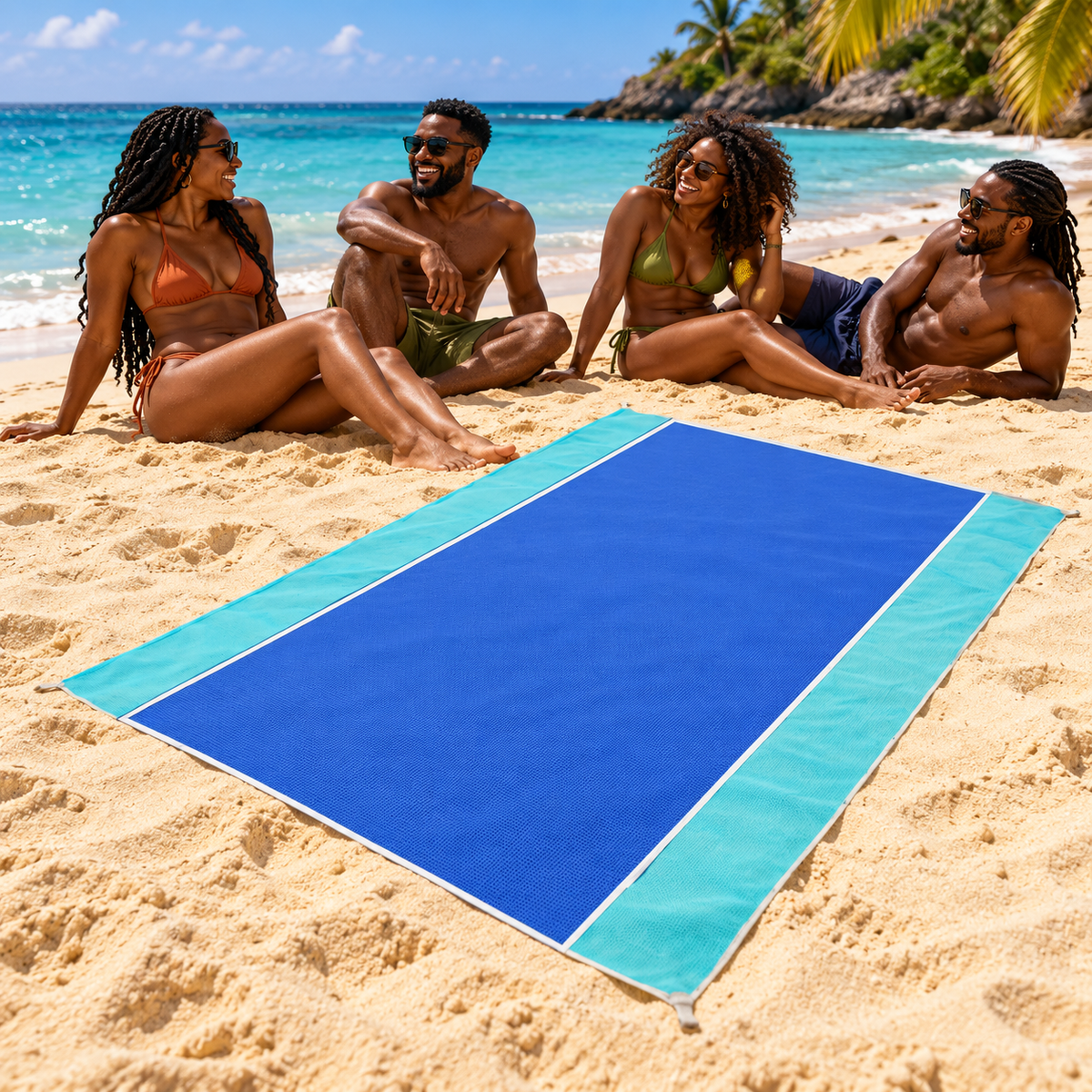 Tapis de plage en maille 200 × 200 cm — ambiance caribéenne