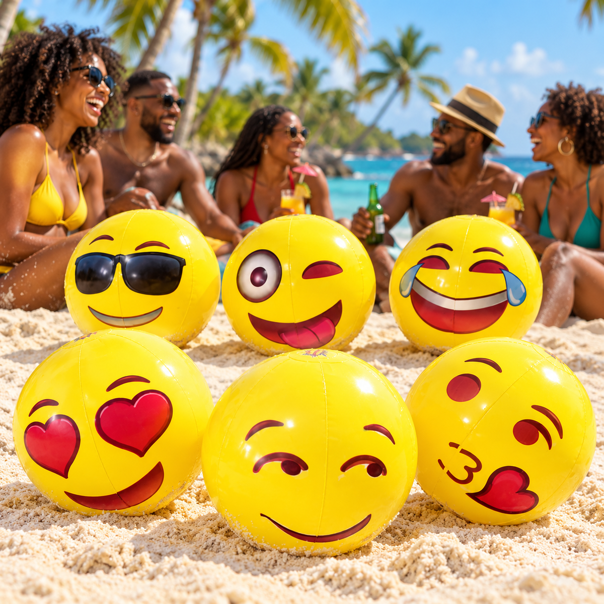 Mini-ballons de plage à visages — Lot de 6 — ambiance caribéenne