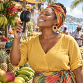 Ventilateur brumisateur noir utilisé au marché tropical