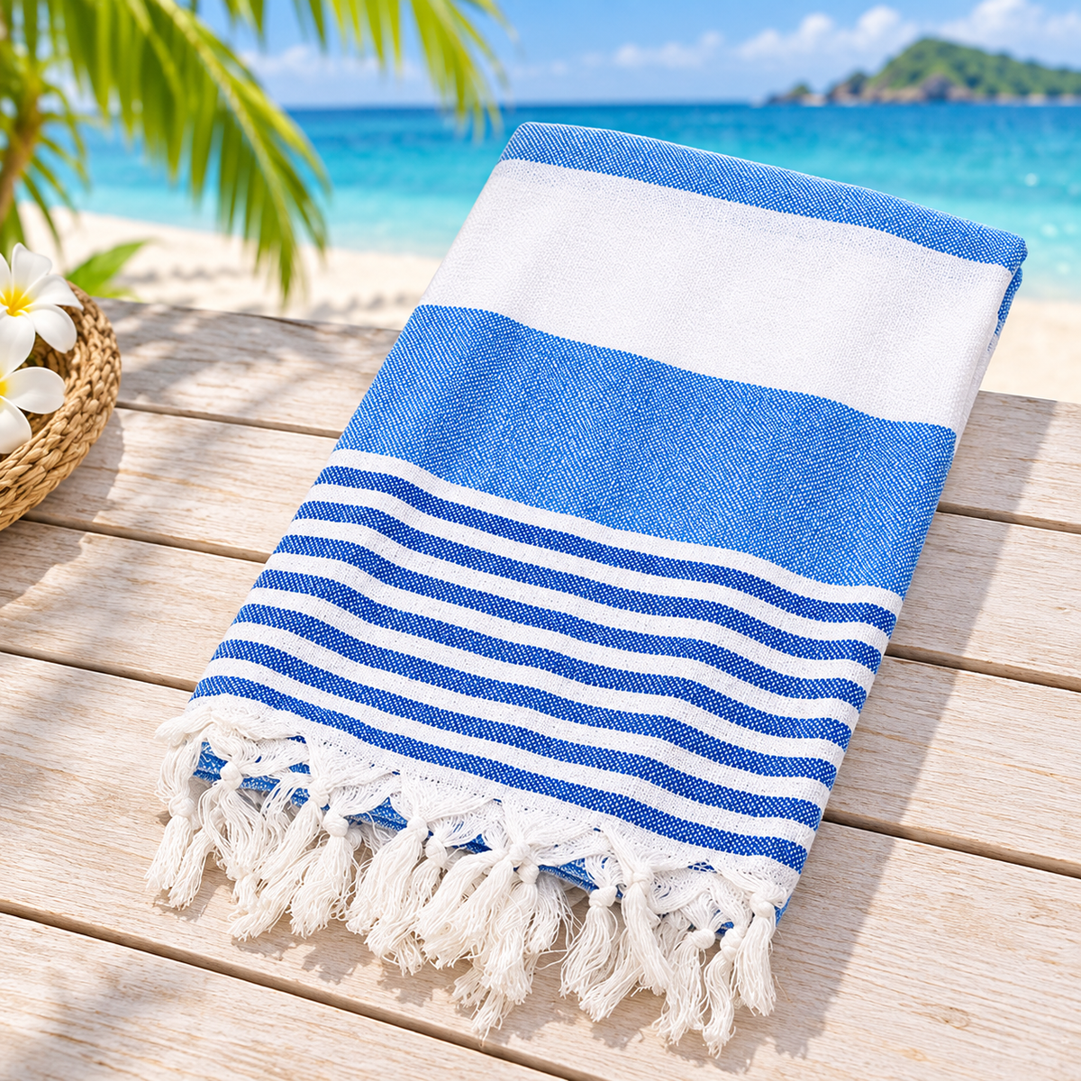 Grande serviette de plage bleue