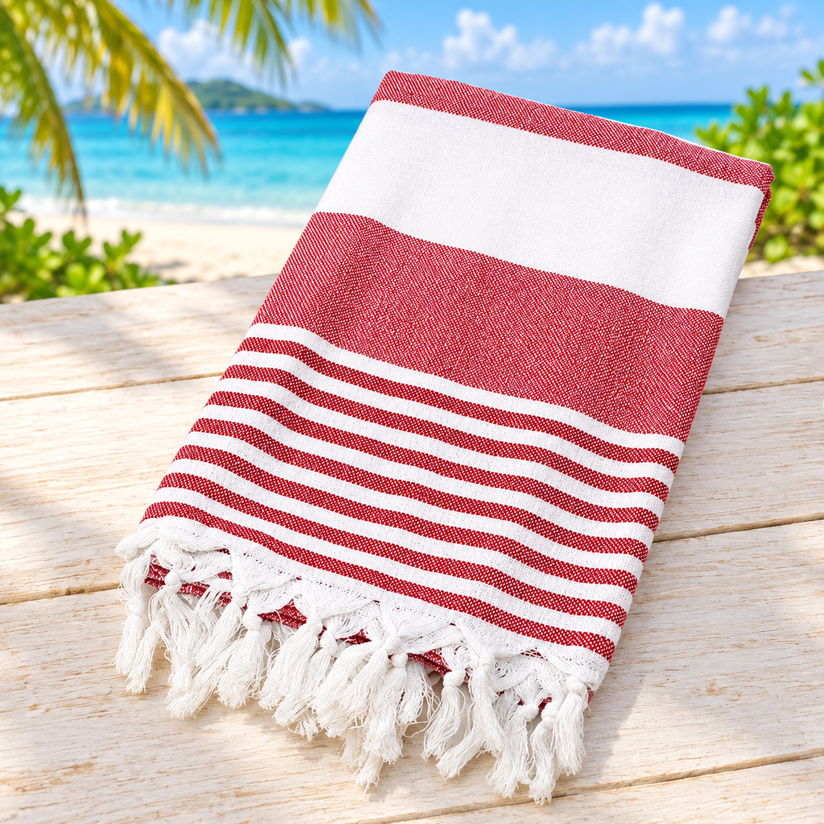 Grande serviette de plage rouge