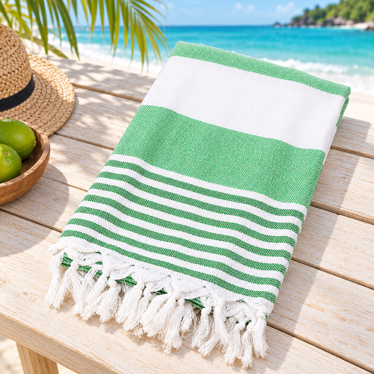 Grande serviette de plage verte